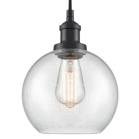 Farmhouse Black Globe Pendant Light With Hand Blown Seeded Glass And Easy Access Open Bottom 8 Inch Globe Adjustable Height
