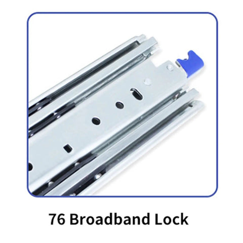 Hella Smooth Full Extension Drawer Slides With Ridiculously Strong Ball Bearings Secure Lock and Quick Tool Free Install For Kitchen Cabinets And Garage Storage Gear close-up of 76 broadband lock mechanism.