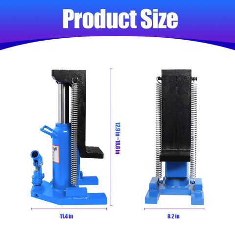 Heavy Duty Hydraulic Toe Jack And 20 Ton Claw Jack With 10 Ton Puller dimensions 12.9 to 18 in height and 11.4 in width.