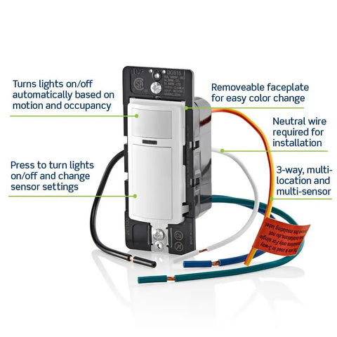Motion Sensor In Wall Switch With Auto On Or Manual On For Lighting 15 Amp Single Pole And Multi Way Occupancy Sensor