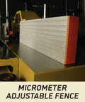 Micrometer adjustable fence for the Rock Solid Tilting Sliding Spindle Shaper With Dual Digital Readout And Precision Micrometer Fence.