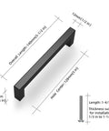 Diagram of 30 Pack Matte Black Stainless Steel Cabinet Pulls Center To Center 5 Inch Square Kitchen Cabinet Handles with dimensions.