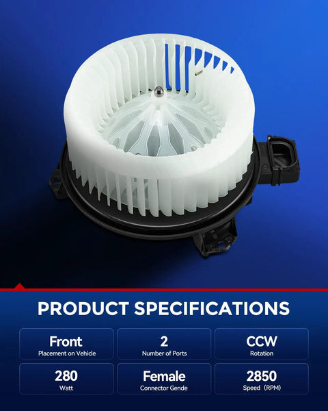 Ready To Roll Ac Heater Blower Motor For Dodge Ram ProMaster 1500 2500 3500 2014 2025 3.6L 3.0T front view with specifications.