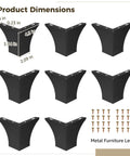 Heavy Duty Black Metal Furniture Legs Set 8 Pcs For Dresser And Cabinet With Screws and Rubber Pads