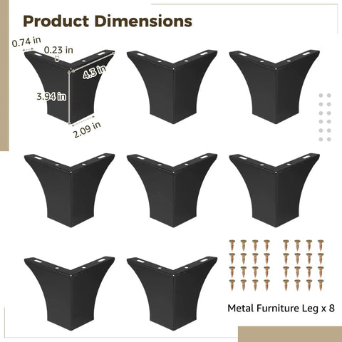 Heavy Duty Black Metal Furniture Legs Set 8 Pcs For Dresser And Cabinet With Screws and Rubber Pads