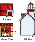 Lorain Lighthouse Tiffany Style Stained Glass Accent Table Lamp Night Light For Home Decor, red glass with warm white finish.
