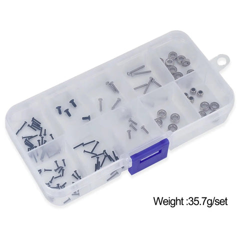 Axial SCX30 1 To 30 RC Car Stainless Steel Screw Set 120 Pcs With Storage Box Repair Tools Upgrade Parts For Durable Chassis Fastening And Corrosion Resistant RC Car Repairs, labeled box