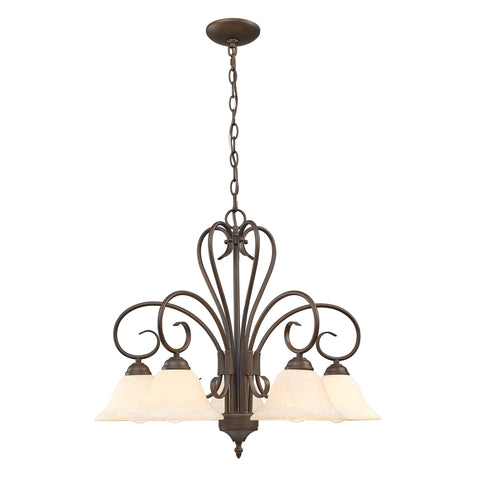 Homestead Rubbed Bronze Chandelier With Warm Tea Stone Glass for dining room ceiling light, five-light fixture