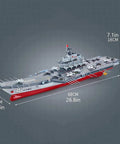 Dual-Motor 30 Km/H RC Battleship With Waterproof Hull And Sealed Cabin, top view with dimensions, red and grey design
