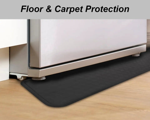 Heavy Duty Fridge Drip Pan And Leak Catcher Mat To Shield Floors From Watery Messes And Keep Your Place Bone Dry Non Slip Silicone Appliance Mat For Washer Or Freezer In Tough Black under refrigerator on hardwood floor.