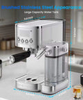 Pro Grade 20 Bar Espresso Machine With Automatic Milk Frother And Precision Temperature Control For Low Stress Home Brewing and large water tank size.