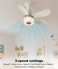 3 in 1 LED Smart Ceiling Fan Light with BT Speaker Remote (40W White) showing remote control and three-speed settings.