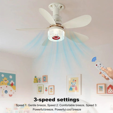 3 in 1 LED Smart Ceiling Fan Light with BT Speaker Remote (40W White) showing remote control and three-speed settings.