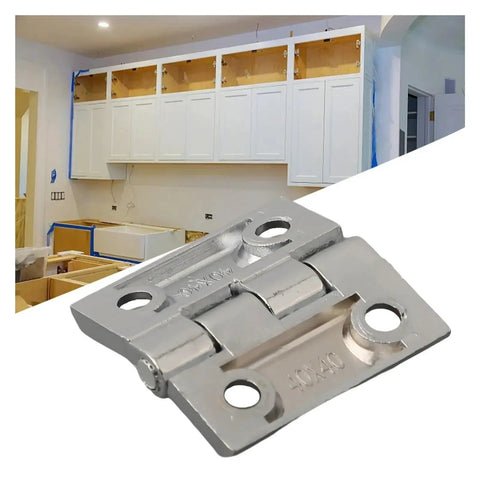 Rotating Concealed Door Hinges Heavy Duty Zinc Alloy Butt Hinge for doors and cabinets, silver, shown with white cabinet installation