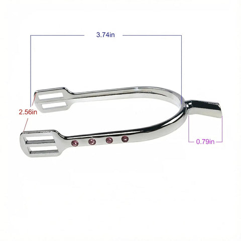 Prince Of Wales Rhinestone Bling Riding Spurs For Women With Leather Straps Chrome Plated Zinc Alloy Bumper Spurs