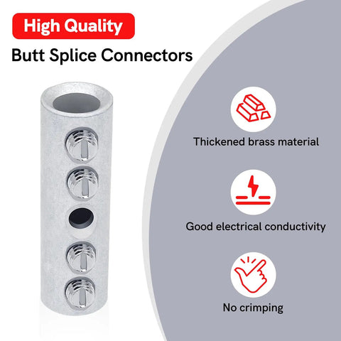 6 Gauge Wire Butt Connectors Kit With Tinned Brass, Heavy Duty Screw Type Quick Wire Connectors, showing thick brass and features