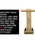 Rear Axle Bearing Puller And Install Tool Kit With 40mm Bearing Driver And Adapter Plate For Toyota 4Runner Hilux Tacoma T100 Tundra ABS Tone Ring Remover Not For Prado Land Cruiser FJ Cruiser showing applicable model years next to tool component.