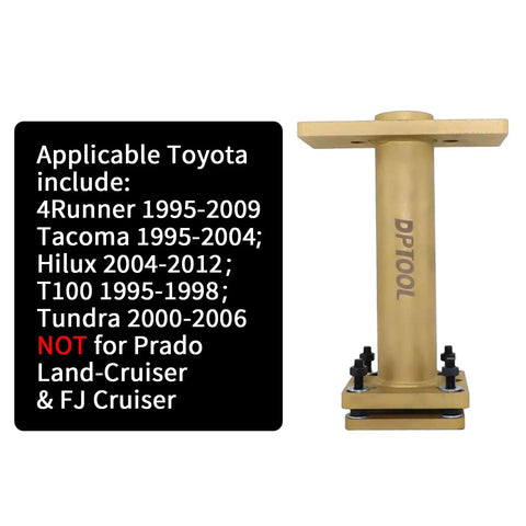 Rear Axle Bearing Puller And Install Tool Kit With 40mm Bearing Driver And Adapter Plate For Toyota 4Runner Hilux Tacoma T100 Tundra ABS Tone Ring Remover Not For Prado Land Cruiser FJ Cruiser showing applicable model years next to tool component.