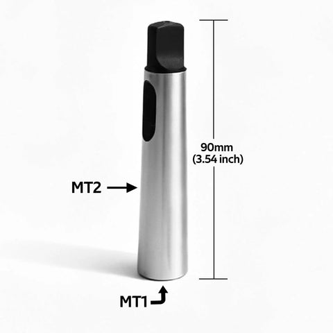 Mt2 To Mt1 Morse Taper Reducing Adapter Sleeve Zero Slack Shop Pro Pick For Woodworking Lathes Drill Presses Heavy Duty Steel Tailstock Tool, 90mm length, silver alloy steel.