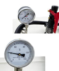 Heavy Duty Steam Bottle Sleeve Label Shrinking Machine With 5.6FT Heat Tunnel And 24KW Generator pressure gauge and thermometer close-up.