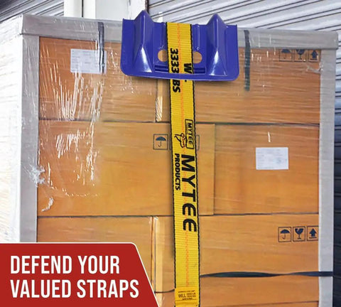 20 Pack 4x4x10 Blue Corner Protector V Shaped Edge Guards For Flatbed With Carrying Case securing cargo with yellow strap