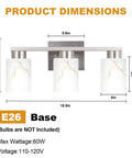 Heavy Duty 3 Light Bathroom Vanity Lights Brushed Nickel Wall Sconce With Striking White Marble Glass Shade Solid Aluminum Frame dimensions illustration.