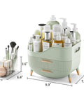 Slick Green Makeup Organizer With Two Deep Drawers And Sturdy Carry Handle, Large Skincare Storage Box For Vanity Tops, 9.9x7.3x7.9-inch