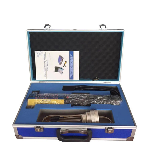 Get The 1000W Eight Coil Frameless Magnetic Induction Heater With LED Light Non Slip Grip To Blast Off Rusty Bolts Stripped Gears Seized Bearings Fast For Tough Garage Projects Daily in blue carrying case with instruction manual.