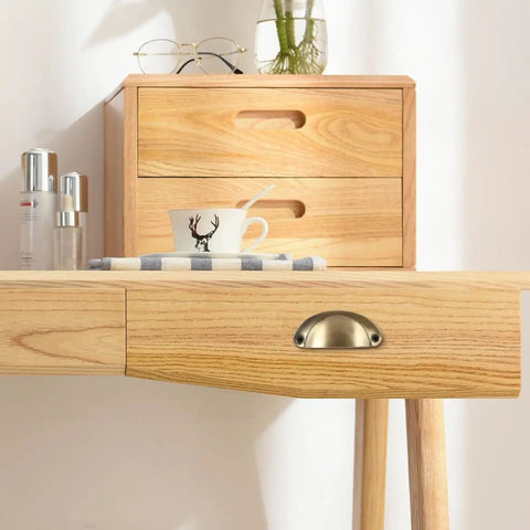 Wooden drawer with Vintage 16 Piece Cabinet Handles Set With Half Round Shell Drawer Pulls In Brass Tone