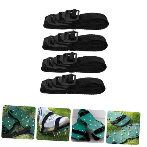 Lawn Aerator Shoes Set With 16 Pcs Heavy Duty Spikes, adjustable straps and sandals for grass care, shown with accessories