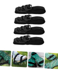 Set of adjustable lawn aerator shoe straps and spiked sandals for soil aeration, garden care tool displayed in various angles.