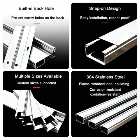 Built Tough Mini Square Cable Raceway One Meter 304 Stainless Steel Cord Cover with snap-on design for easy installation and custom sizes.
