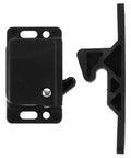 RV Cabinet Door Latches With Screws, Pull-To-Open Camper Cabinet Latch in black ABS, compact side mount design, shown dismantled