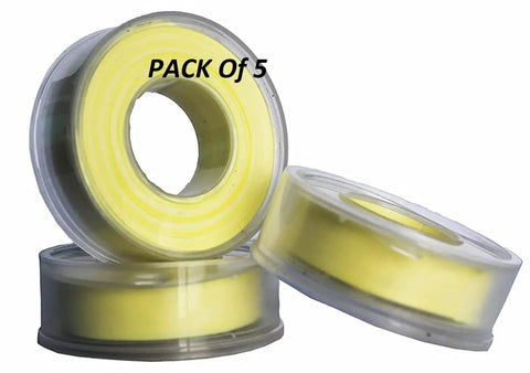 Three rolls of Teflon Tape For Pipe Fittings And Plumbing Leaks 12mm By 10m Pack Of 5 Rolls, visible in clear plastic cases