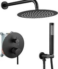 Dope 10 Inch Round Rain Shower System With Wall Mount High Pressure Showerhead And Handheld Spray Rough In Valve All Metal Build In Oil Rubbed Bronze Finish