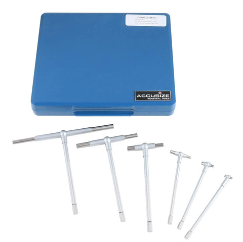 Accusize 6-piece telescoping gauge set, 5/16-6 in, satin chrome finish, in blue case