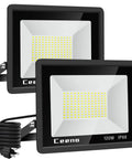 Two Pack 120W Outdoor LED Flood Light With Switch 12000 Lumens IP66 Waterproof 6000K Work Lights For Backyard, Workshop, Basketball Court