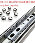 Super Heavy Duty Full Extension Ball Bearing Drawer Slides With Solid Lock Lever Blazing Smooth Silent Glide Premium Cold Rolled Steel Handles Up To 265 Lbs Per Pair with steel balls and tracks for load capacity.