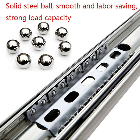 Top Shelf Heavy Duty Double Row Ball Bearing Drawer Slides With Secure Snap Lock Feature For Ultra Smooth Side Mount Glide and Rock Solid 264 Pound Rust Proof Load Capacity, steel balls in slide.