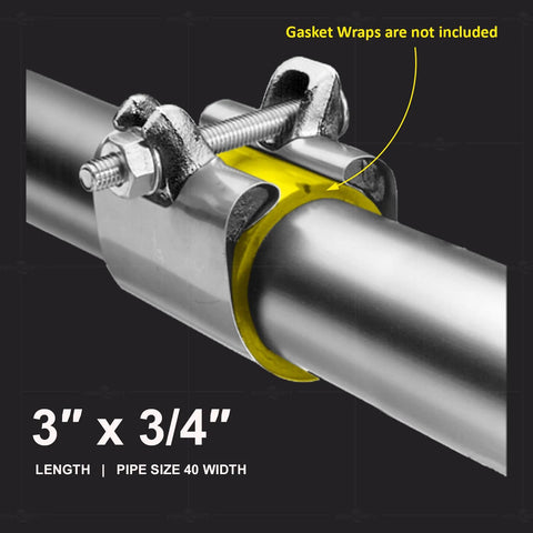 Stainless steel pipe repair clamp for 3/4 in IPS pipe, 3 in length, single bolt with yellow ring