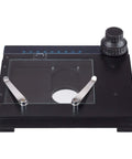 X-Y Gliding Table For Microscopes Manual Stage Pro Grade Hands Free Slide, 7x6x1 inch, black finish, top view with control knob