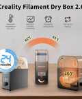 Filament Dryer Box 2.0 With Fans for 3D Printing, featuring real-time humidity monitoring, 360° airflow with adjustable heating to 65°C