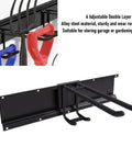Beefy Garage Wall Storage Kit With 3 Heavy Alloy Steel Rails 3 Shelves And 6 Hooks For Tools And Garden Gear Holds Up To 360 Lbs Quick Install With All Hardware showing adjustable hooks