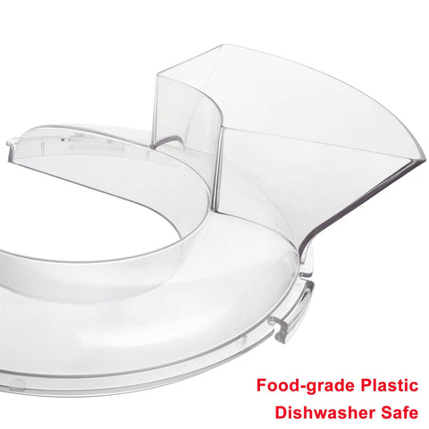 Clear food-grade plastic Pouring Shield for 4.5 to 5 Quart Tilt-Head KitchenAid Mixers, dishwasher safe, fits stainless bowls only.