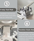 Precision Benchtop Metal And Wood Lathe Machine With 1100 Watt Brushless Motor features adjustable 4-way tool post for easy tool changes.