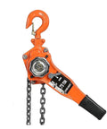 Heavy Duty 3 Ton Lever Hoist Pulley Chain Block For Serious Lifting Jobs Comes With 3M Chain And Sweet Ratchet Gear In Bright Orange Color showing hook and chain.