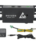 ESD Waist Strap Monitor With Real Time Alarm And Dual Grounding Check For Electronics Manufacturing And Labs US Plug 100 240V Auto Alarm Keeps Static Off PCBs And Chips, black rectangular device with accessories