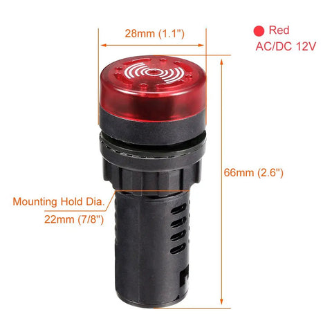 Red Light With Buzzer Panel Mount Alarm Indicator 12V ACDC 22mm For Electrical Control Panels HVAC And DIY Projects High Bright LED