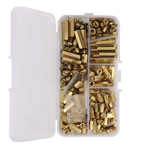 180Pcs M4 Brass Standoff Spacer Set With Male And Female Hex Pillars Screws And Nuts For Electronics PCB Mounting Durable Brass Hardware Kit In Storage Box Built For DIYers, open organizer with brass standoffs