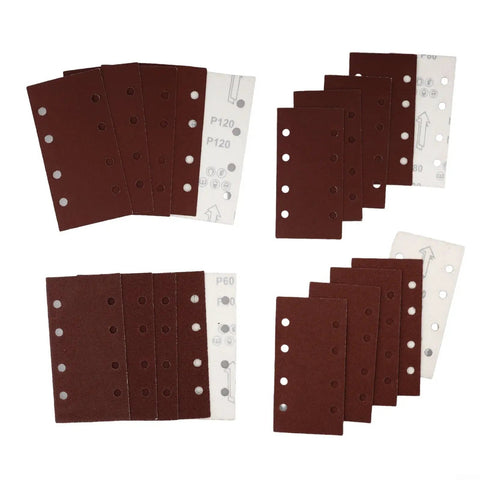 Get This Awesome 20 Pcs Rectangle Sanding Paper Set For Woodworking With 93x185mm Sheets And Sweet Flocking Design Across Assorted Grits Like 40, 60, 80, And 120 For Smooth Shaving And Polishing Magic Without Tearing Your Projects Apart. Includes various grit sanding sheets.